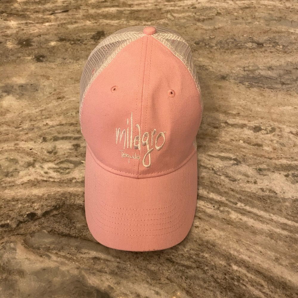 Pink and white hat